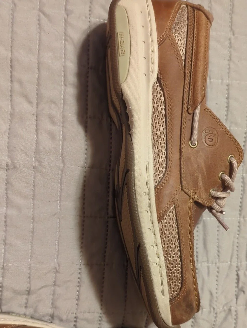 Dunham Brown Leather Men's Boat Shoes with Light Brown Laces